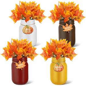 lot 6174 image: Pinkunn 4 Sets Fall Mason Jar Decor Farmhouse Harvest Mason Jars Thanksgiving Mason Jar Dining Table Centerpiece Mason Jar Decor with Flowers Decoration
