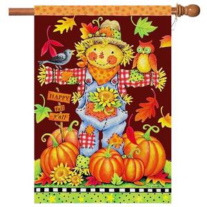 lot 6181 image: Fall House Flags Double Sided Autumn Flag Scarecrow Harvest Pumpkin Yard Decorations Happy Fall Garden Flags 28 x 40 Inch Large Fall Yard Flags with 2 Grommets
