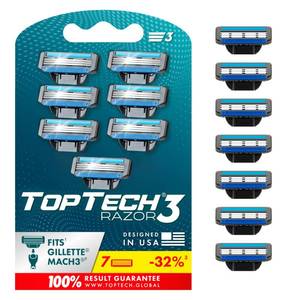 lot 6183 image: TopTech Razor 3 for Men - Replaceable Cartridges for Manual Shaving Razor - 3-Blade Technology Refills - 7 Count Pack - Fits Gillette Mach3 - Sharp Blades & Soft Shave