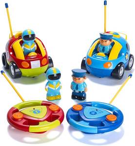 lot 6185 image: PREXTEX Cartoon Remote Control Car - 2-Pack Police Car and Race Car Toddler Toys - RC Cars for Kids with Different Frequencies - Easy Remote Control Toy and Thoughtful Gifts for Boys and Girls