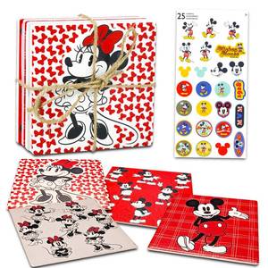 lot 6186 image: Mickey and Minnie Coaster Set - Disney Home Decor Bundle with 4 Mickey and Minnie Coasters Plus Mickey Stickers  Disney Coasters for Coffee Table