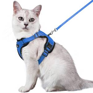 lot 6195 image: rabbitgoo Cat Harness and Leash for Walking, Escape Proof Soft Adjustable Vest Harnesses for Cats, Easy Control Breathable Reflective Strips Jacket, Navy Blue, M