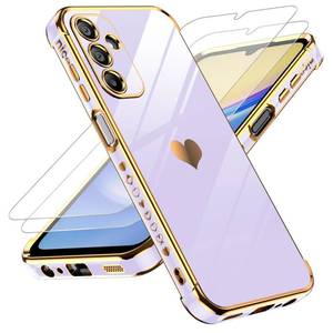 lot 6208 image: LeYi for Samsung Galaxy A15 5G Case with Tempered Glass Screen Protector 2 Pcs Full Camera Lens Protection, Love Heart Plating Girly Cute Luxury Soft TPU Shockproof Case for Samsung A15 5G, Purple