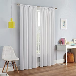 lot 6224 image: ECLIPSE Kendall Modern Blackout Thermal Rod Pocket Window Curtain for Bedroom or Living Room (1 Panel), 42 X 54, White