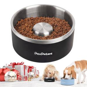 lot 6226 image: Pet Prime Stainless Steel Slow Feeder Dog Bowls Non Slip Spill Proof Metal Slow Eating Dringking Weighted Bowl Cats Pet Food Water Dish Feeding for Large Medium Small Breed Dogs(30oz4cups)