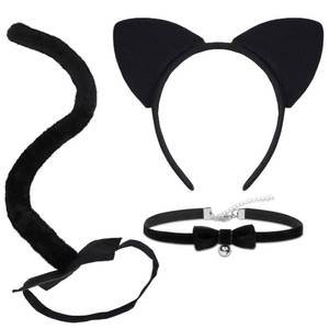 lot 6229 image: BAOPLAYKIDS Black Cat Ears Costume Accessories Cat Ear Headband Long Tail and Choker Necklace Cat Costumes Set for Women Halloween Party Cosplay