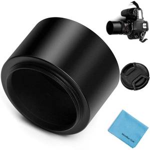 lot 6230 image: 77mm Tele Metal Screw-in Lens Hood Sunshade with Centre Pinch Lens Cap for Canon Nikon Sony Pentax Olympus Fuji Sumsung Leica Camera  Cleaning Cloth