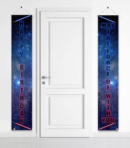 lot 6231 image: 2 Pcs Happy Birthday Porch Decorations - May The Force Be With You And Happy Birthday - Party Door Decoration, Boys Girls Birthday Banners, Kids Birthday Party Supplies