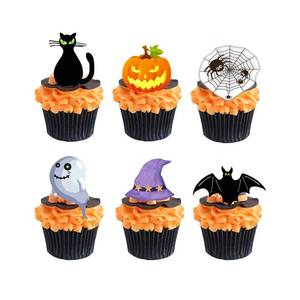 lot 6245 image: Halloween Edible Cupcake Toppers Pumpkin Ghost Bat Black Cat - Pre-cut Wafer Paper Cake Decorations��36pcs