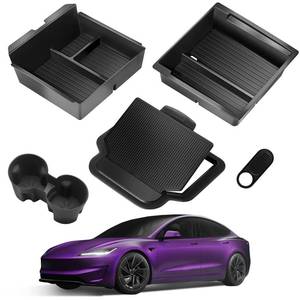 lot 6255 image: TSLDRV 2025 Upgrade Center Console Organizer Tray for Tesla Model 3 Highland 2024 2025 Slide Smoothly Armrest Hidden Organizer Box Cup Holder for Tesla Model 3 Accessories 2024 2025 Matte Black