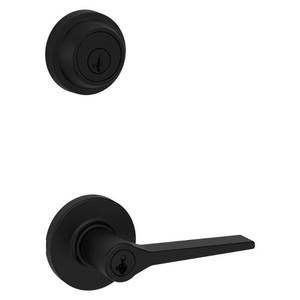 lot 6273 image: Hollis Round Rose Matte Black Lever with Single Cylinder Deadbolt Combo Pack Featuring SmartKey Security