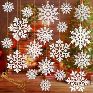 lot 6288 image: Christmas Tree Decoration Snowflake Ornaments - 36 Pack White Glitter Snowflake Christmas Hanging Ornaments for Xmas Holiday New Year Winter Wonderland Home Party