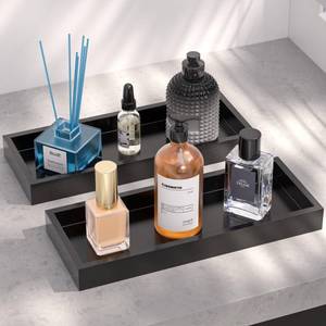 lot 6291 image: ZHWS Bathroom Vanity Tray Set of 2 Black Decorative Tray for Perfume, Jewelry, Cosmetic Bathroom Tray for Toiletries Small Tray for Dresser, Kitchen, Bathroom Counter 11.3����L x 4.4����W x 1.14����H