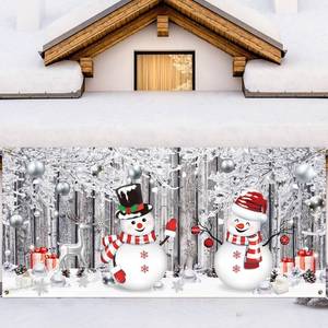 lot 10043 image: Qeeenar Christmas Garage Door Banner Decoration Winter Snowman Garage Cover Holiday Garage Door Cover Large Snowman Snowflake Backdrop for Indoor Outdoor Door House Decoration(6 x 13 ft)