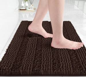 lot 10045 image: Yimobra Bathroom Rug Mat 24 x 17, Non Slip and Super Absorbent Bath Mat,Machine Washable Quick Dry,Ultra Plush Chenille Shower Rugs for Bathroom Floor Sink Tub and Shower Outside,Brown