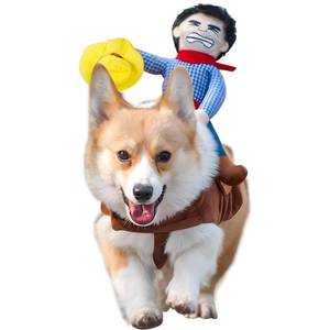 lot 10051 image: WORDERFUL Cowboy Rider Dog Costume - Halloween Dog Rider Costumes Funny Pet Chucky Clothes with Doll and Hat, Dog Costumes for Small Medium Dogs