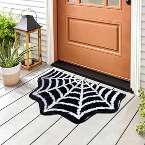 lot 10053 image: TRIWORKS Halloween Doormat Spider Web Bath Mat Decorative Doormat for Outdoor Indoor Holiday Seasonal Welcome Mat Stuck in a Web Mat