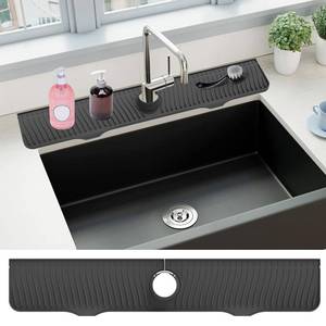 lot 10057 image: Sink Splash Guard, 32�� x 5.5��, Longer Faucet Mat, Silicone Sink Splash Guard Behind Faucet, Faucet Guard Draining Mat, Water Drip Catcher Mat for Kitchen,Bathroom (Black)