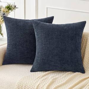 lot 10061 image: MIULEE Pack of 2 Couch Throw Pillow Covers 18x18 Inch Soft Navy Blue Chenille Pillow Covers for Sofa Living Room Solid Dyed Pillow Cases