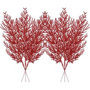 lot 10064 image: Christmas Glitter Twigs 24pcs Artificial Pine Tree Picks for Christmas Tree Ornaments fillers, DIY Xmas Wreath, Crafts, Garland, Holiday, Party, Wedding and Home Decoration (Red)