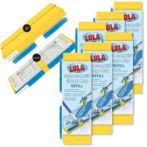 lot 10070 image: Lola Products Squeeze Matic Butterfly Sponge Mop Refill, 9, Replacement Head, Floor Cleaning, Comparable w Quickie Type S Sponge Mop Refill, 6 Pack