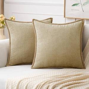 lot 10081 image: MIULEE Pack of 2 Couch Throw Pillow Covers 18x18 Inch Beige Farmhouse Decorative Pillow Covers with Stitched Edge Soft Chenille Solid Dyed Spring Pillow Covers for Sofa Bed Living Room