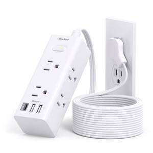 lot 10106 image: White 10Ft Extension Cord with Multiple Outlets, Flat Plug Power Strip Surge Protector with 10 Ft Long Cord, 6 Outlet 3 USB Ports (1 USB C), Multi Outlet Wall Plug for Travel, College, Dorm Room Essentials