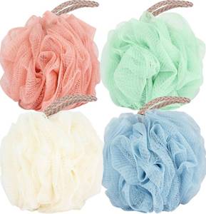 lot 10113 image: Fu Store Loofah Sponge Shower Loofahs 50g Bath Sponges Mesh Balls 4 Colors for Body Body Scrubber Exfoliator Wash Back Scrubber Bathroom Men Women - 4 Pack Scrubber Cleaning Bathing Accessories