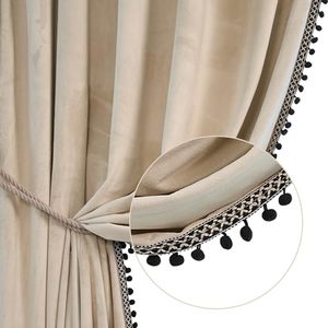 lot 10139 image: Jinchan Beige Velvet Curtain 90 Inch Long for Living Room with Pom Pom Thermal Insulated Soft Luxury Decor Drape for Bedroom Room Darkening Window Treatment Rod Pocket, 1 Panel Cream Beige