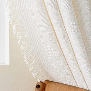 lot 10156 image: Amidoudou 1 Pair Cotton Linen Boho Curtains with Tassel Nordic Style Modern Curtains for Living Room Bedroom (White,51x90 Inch)