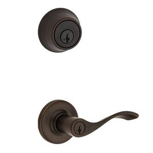lot 10162 image: Kwikset SmartKey Security Venetian Bronze Lever and Single Cylinder Deadbolt KW1 2-34 in.