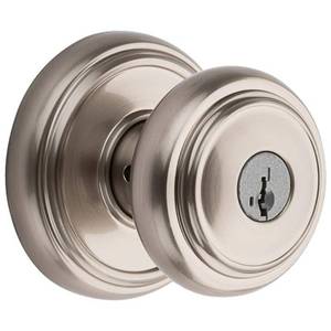 lot 10180 image: Baldwin Alcott Keyed Entry Knob featuring SmartKey� in Satin Nickel - Retail $89.98