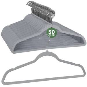 lot 6359 image: Hangers 50 Pack Plastic Hangers Rubber Coated Space Saving, 17.5 Inches Wide Durable Coat Hanger, Non Slip, 360 Rotating Hook, GraySilver