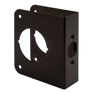 lot 6360 image: Prime-Line U 10744 Brass Lock and Door Reinforcement Plate for 1-38 In. Thick Doors, Bronze Finish (Single Pack)