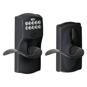 lot 6402 image: Schlage FE595VCAM716ACC Aged Bronze Accent Entry Lever Keypad Lock - Retail $185.22