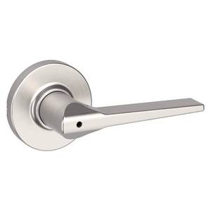 lot 6421 image: Kwikset Hollis Round Rose Satin Nickel Privacy BedBath Door Lever