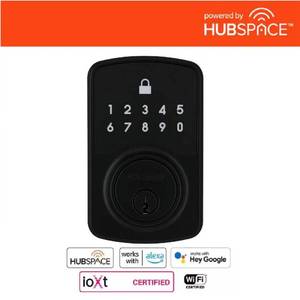 lot 6435 image: Square Compact Hubspace Matte Black Electronic Single Cylinder Deadbolt - Retail $79.88