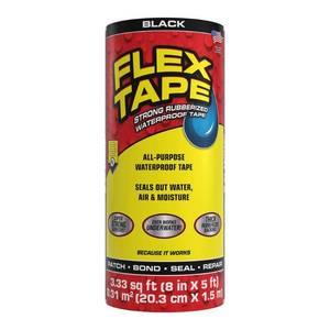lot 7186 image: Flex Tape Strong Rubberized Waterproof Tape 8 inches x 5 Feet Black - Retail $108.83