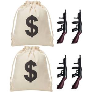 lot 8132 image: A 6 Pcs Inflatable Gun Props Canvas Money Bag Pouch Set 1920s Party Decorations Money Bag with Drawstring Closure Party Prop Guns, Gangster Party Favors 20s Cosplay Theme Party Birthday Decoration