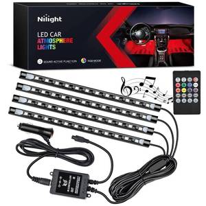 lot 8134 image: Nilight - TR-06 4PCS 48 LED Interior Lights DC 12V Multicolor Music Car Strip Light Under Dash Lighting Kit with Sound Active Function and Wireless Remote Control, 2 Years Warranty