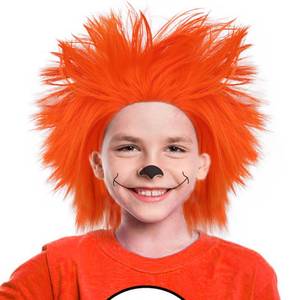lot 8145 image: Anogol Hair Cap Orange Crazy Wig, Unique Spiky And Funny Wig, Crazy Hair Wig, Funky Fuzzy Wig, Pelucas Para Payasos, Short Orange Wig For Anime Cosplay Wig Halloween Costume Party Wig