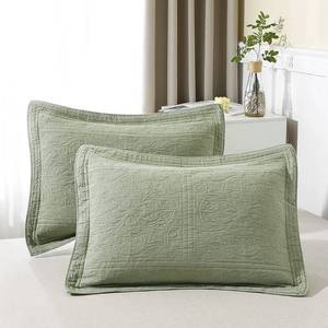 lot 8149 image: WINLIFE 100% Cotton Quilted Pillow Sham Floral Printed Pillow Cover Sage Green, Standard Size, 20 x 26 Inch