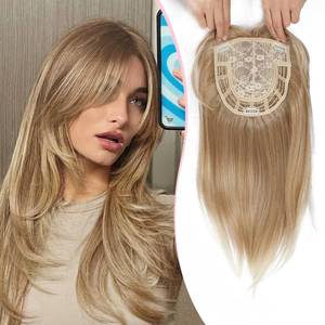 lot 8156 image: Megito Natural Wavy Straight 18inch Hair Toppers for Women with Thinning Hair Clip in Topper Hair Pieces for Women Blonde Full Head Cover Wiglets