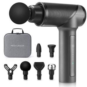 lot 9575 image: Medcursor Massage Gun, High Intensity Brushless Motor, Handheld Percussion Deep Tissue Massager with 6 Massage Heads for Sore Muscle and Stiffness, FSA and HSA Eligible, Gifts for FatherDad (Gray)