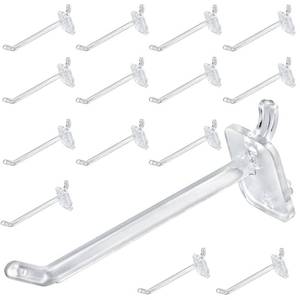 lot 9596 image: 100 Pack Pegboard Hook 4 Inch Clear Plastic Hooks Wall Organizer for 14 Peg Board, Storage or Display Retail Store Office Kitchen and More