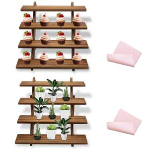 lot 9604 image: TOUNALKER 2 Packs Wood Display Stand, 4-Step Tiered Upgraded Wooden Retail Rustic Risers Display Shelf Organizer, Tabletop Vendor Display Shelves Rack for Collectibles Pop Figures Perfumes Desserts
