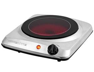 lot 9606 image: OVENTE Countertop Infrared Single Burner, 1000W Electric Hot Plate with 7�� Ceramic Glass Cooktop, 5 Level Temperature Setting & Easy to Clean Base, Compact Stove for Home Dorm Office, Silver BGI101S