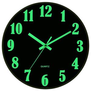 lot 9609 image: JoFomp Glow in The Dark Clock, 12 Inch Modern Silent Non Ticking Wall Clocks Battery Operated, Night Light Wall Clock for Living Room Decor, Wall Clock Decorative for Kitchen Bedroom