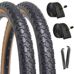 lot 9610 image: Cruiser Bike Tires Set Hycline 26x2.125 inch Folding Replacement Puncture-Resistant Bicycle Tires and Pair 26-inch Inner Tubes with Tire Levers for Beach or Urban City Commuter Bike-Brown