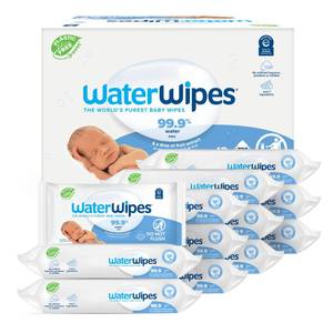 lot 9612 image: WaterWipes Plastic-Free Original Baby Wipes, 99.9% Water Based Wipes, Unscented & Hypoallergenic for Sensitive Skin, 60 Count (Pack of 12), Packaging May Vary